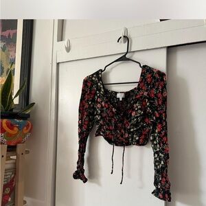 Patrons of Peace Red and Pink Ruched Crop Blouse